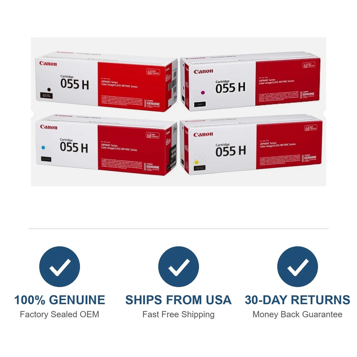 Canon 055H Genuine OEM Toner Cartridge 4-Pack High Yield Black, Cyan, Magenta & Yellow